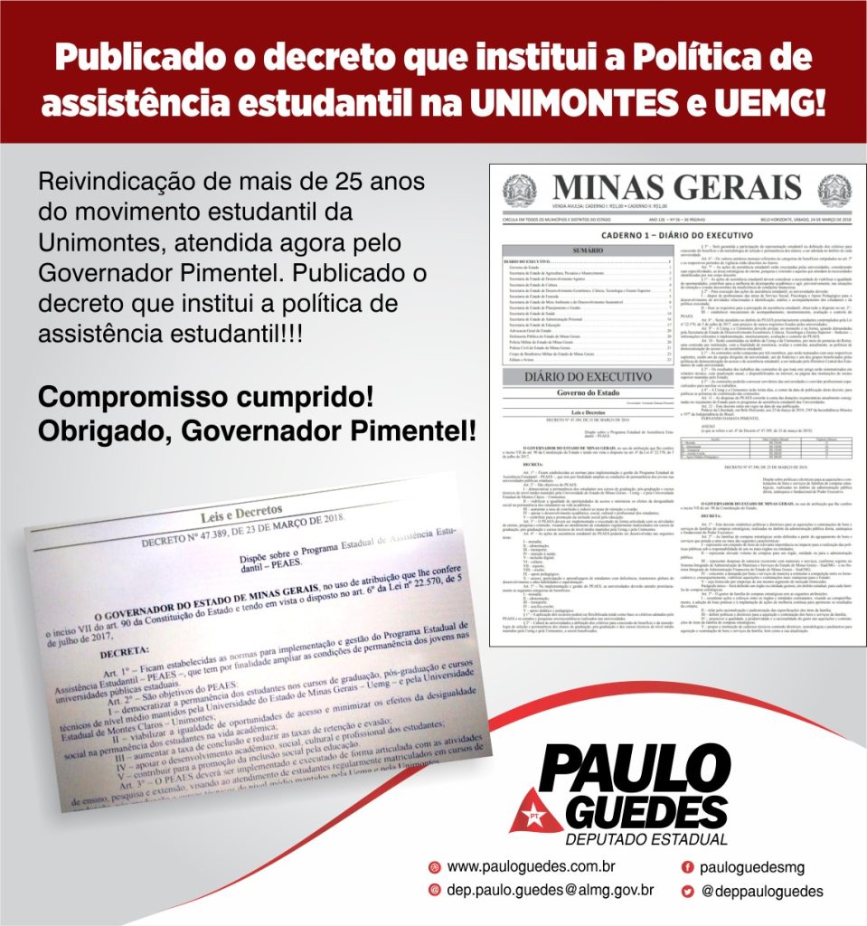 Governo de Minas Gerais institui política de Assistência Estudantil na Unimontes e na UEMG